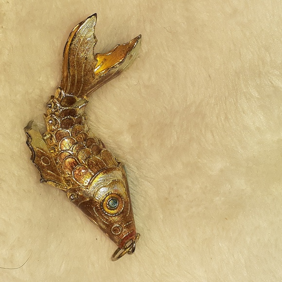 Vtg Articulated cloisonne gold & pearl white enamel.  2 1/2" pendant/charm. - Picture 7 of 7